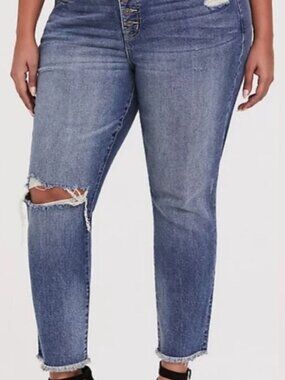 Torrid Feel The Fit Straight Leg Jeans 16T Tall Y2K Dark Wash Frayed Hem NWOT